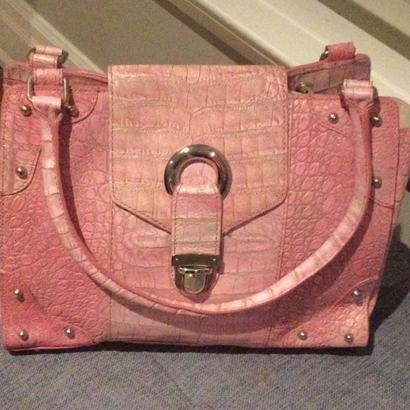 Handbags - Pink square should bag in faux croc pattern NWOT